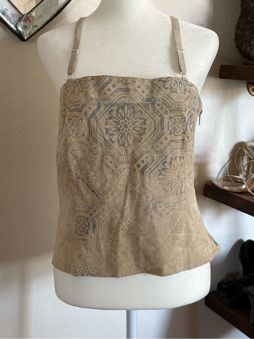 Women's 100% Leather Light Tan Camisole Top
